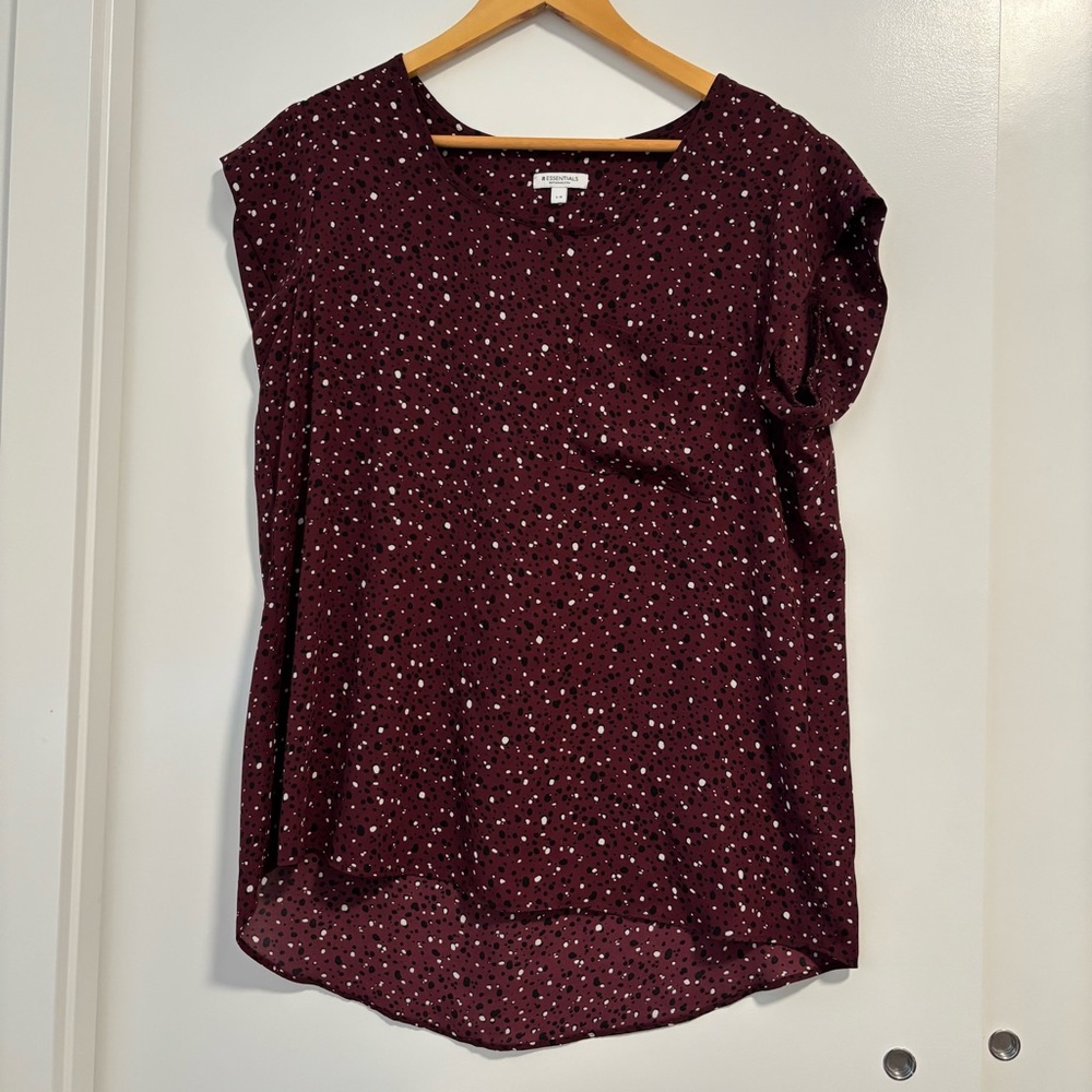 Reitmans Burgundy Blouse with Black and White Dots